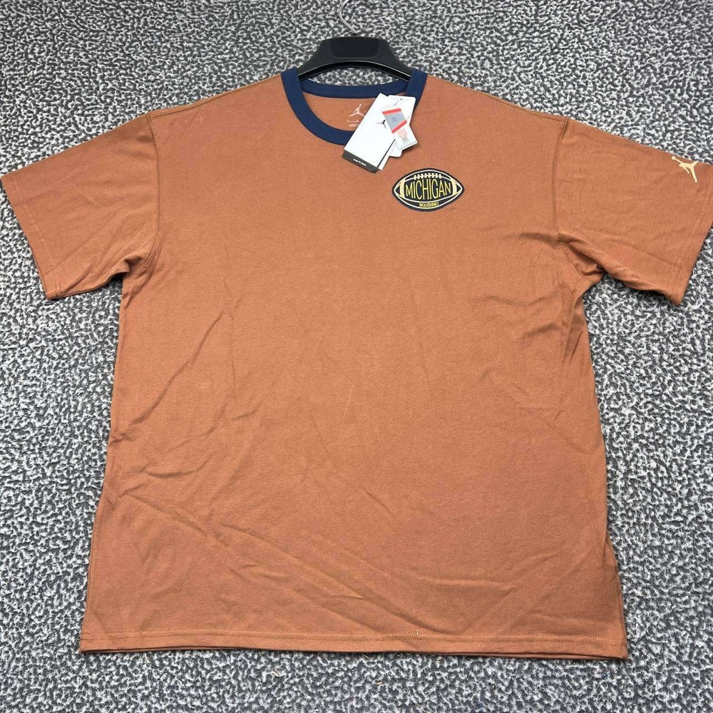 Air Jordan Michigan Wolverines Shirt Men Large Brown Short Sleeve Cotton New L
